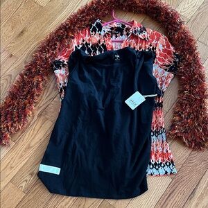 Apt. 9 Women's orange, white and Black Patterned Button Down Shirt. 3 Pieces